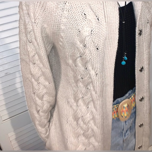 Alpaca Wool blend Cable Knit long cardigan sweater Ivory Women’s size Medium - Picture 4 of 10